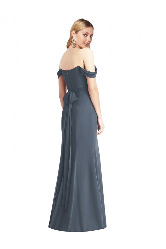 Trumpet Off the Shoulder Soft Chiffon Long Silver Stone Bridesmaid Dress Barrie