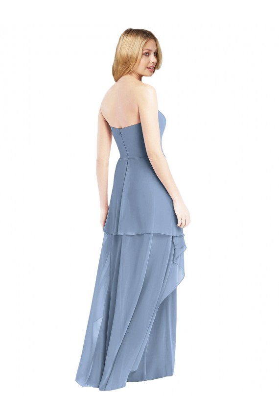 A-Line Strapless Chiffon Long Dusty Blue Formal Dress / Bridesmaid Dress Barrie