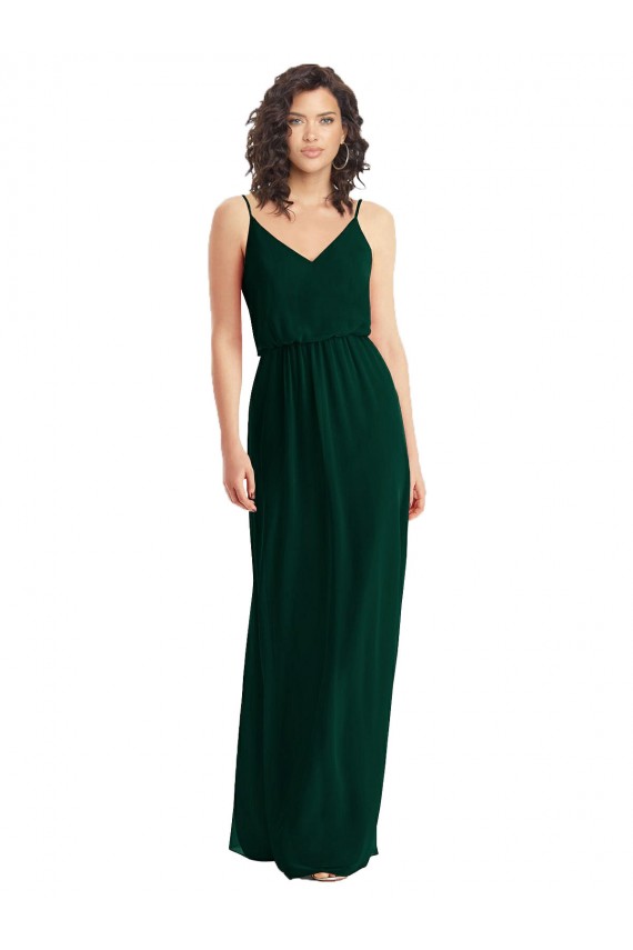 A-Line V-Neck Soft Chiffon Long Ever Green Semi Formal Evening Dress / Bridesmaid Dress Barrie