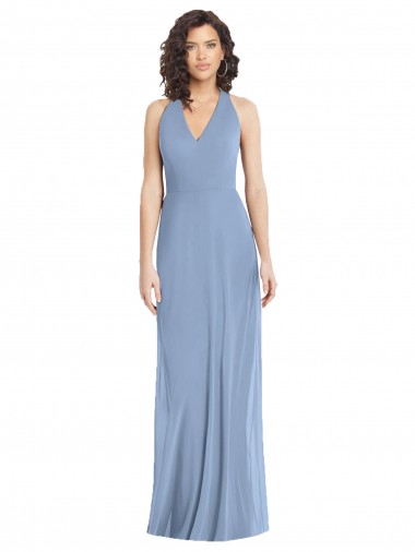Trumpet V-Neck Soft Chiffon Long Dusty Blue Formal Evening Gown / Bridesmaid Dress Barrie