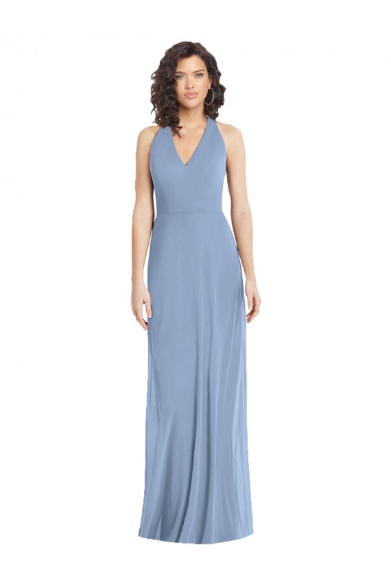 Trumpet V-Neck Soft Chiffon Long Dusty Blue Formal Evening Gown / Bridesmaid Dress Barrie