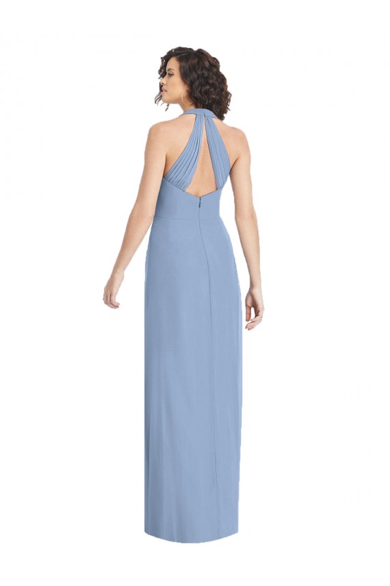 Trumpet V-Neck Soft Chiffon Long Dusty Blue Formal Evening Gown / Bridesmaid Dress Barrie