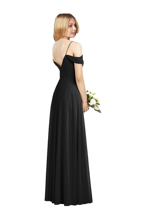 A-Line Spaghetti Straps Soft Chiffon Long Black Semi Formal Evening Dress / Bridesmaid Dress Barrie