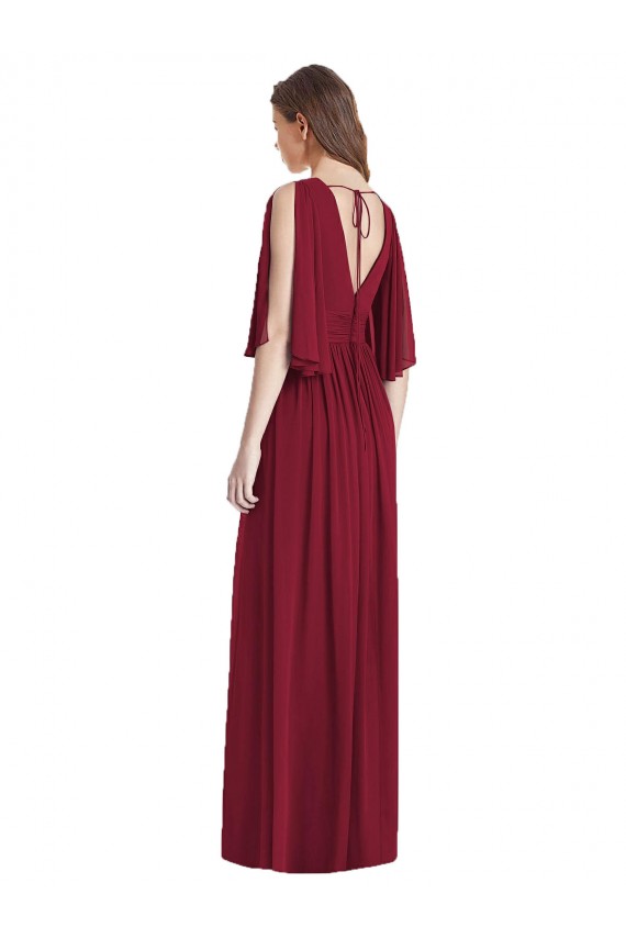 Trumpet V-Neck Soft Chiffon Long Dark Navy Semi Formal Evening Dress / Bridesmaid Dress Barrie