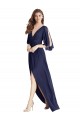 Trumpet V-Neck Soft Chiffon Long Dark Navy Semi Formal Evening Dress / Bridesmaid Dress Barrie