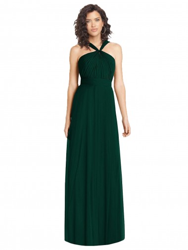 A-Line Halter Neck Soft Chiffon Long Ever Green Bridesmaid Dress Barrie