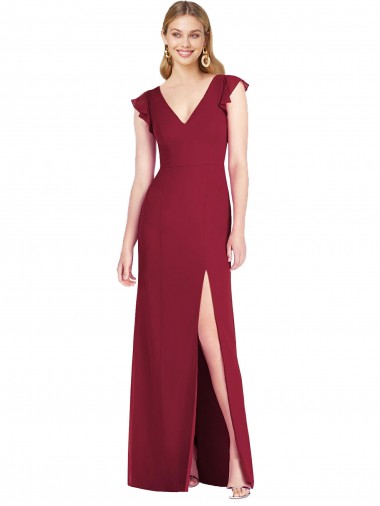 Mermaid V-Neck Soft Chiffon Long Burgundy Bridesmaid Dress Barrie