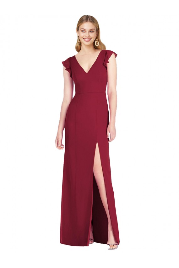 Mermaid V-Neck Soft Chiffon Long Burgundy Bridesmaid Dress Barrie