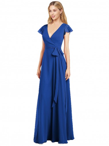 A-Line V-Neck Lxue Chiffon Long Royal Blue Bridesmaid Dress Barrie