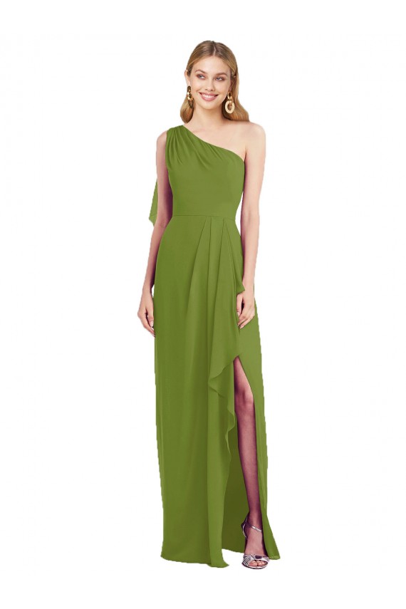 Trumpet One Shoulder Soft Chiffon Long Olive Green Bridesmaid Dress Barrie