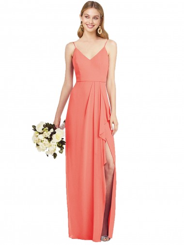 Trumpet V-Neck Soft Chiffon Long Coral Formal Dress / Bridesmaid Dress Barrie