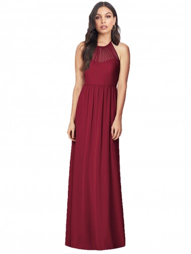 Trumpet Halter Neck Soft Chiffon Long Burgundy Bridesmaid Dress Barrie