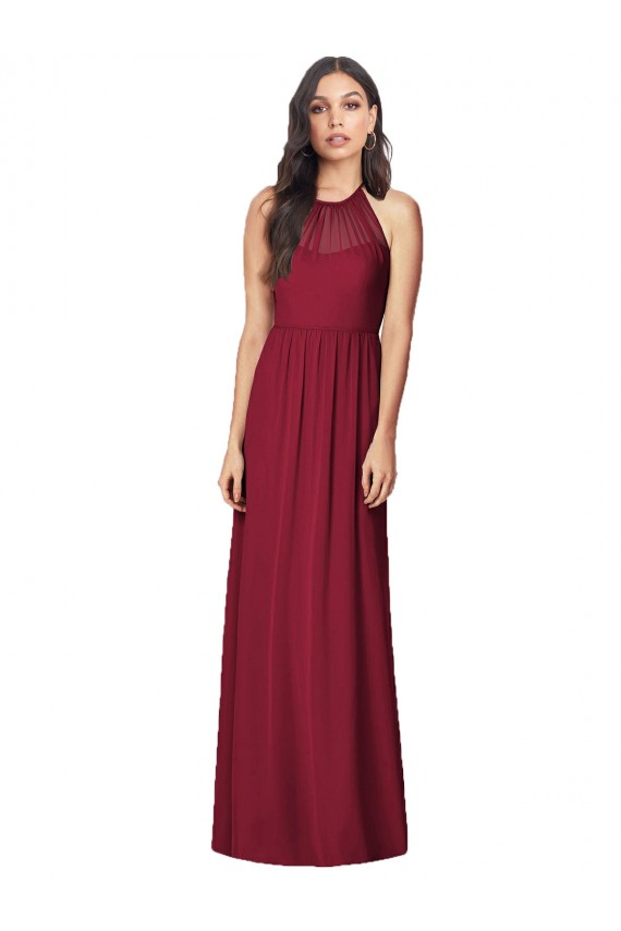 Trumpet Halter Neck Soft Chiffon Long Burgundy Bridesmaid Dress Barrie
