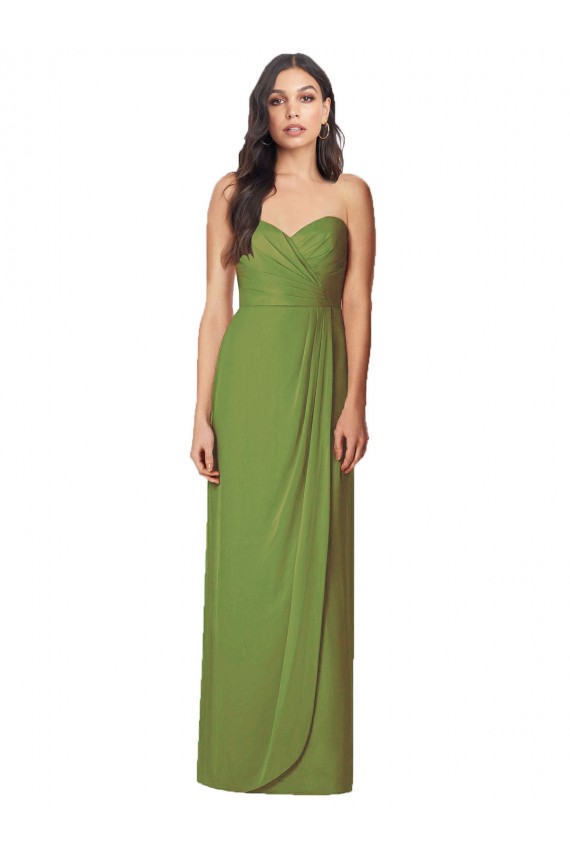 Trumpet Strapless Soft Chiffon Long Olive Green Bridesmaid Dress Barrie
