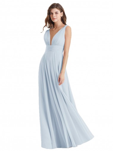 A-Line V-Neck Lxue Chiffon Long Sea Glass Bridesmaid Dress Barrie