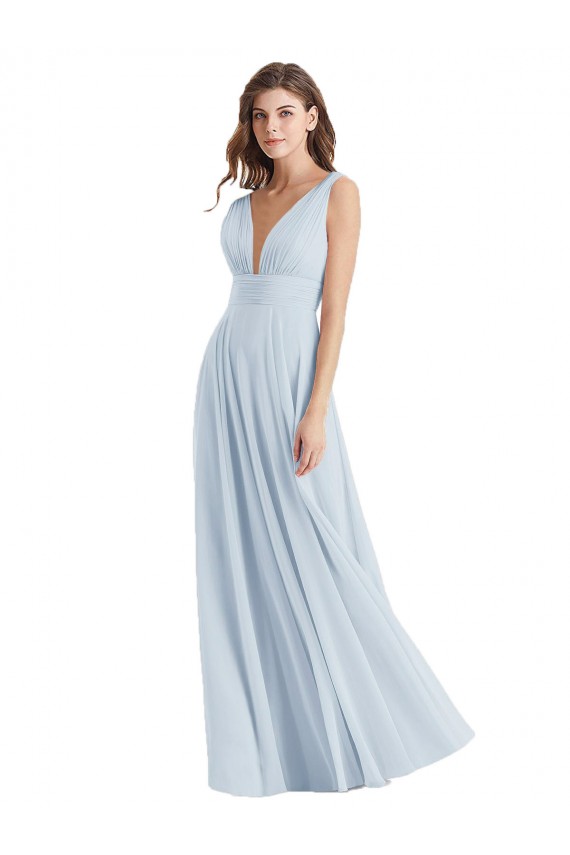 A-Line V-Neck Lxue Chiffon Long Sea Glass Bridesmaid Dress Barrie