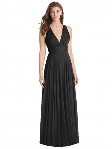 A-Line V-Neck Soft Chiffon Long Black Bridesmaid Dress Barrie