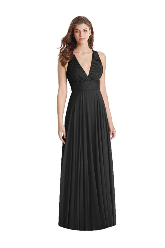 A-Line V-Neck Soft Chiffon Long Black Bridesmaid Dress Barrie
