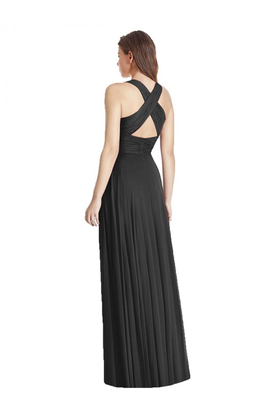 A-Line V-Neck Soft Chiffon Long Black Bridesmaid Dress Barrie