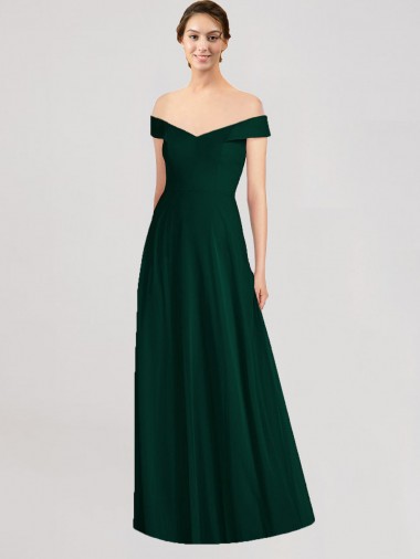 A-Line V-Neck Soft Chiffon Long Ever Green Formal Dress / Bridesmaid Dress Barrie