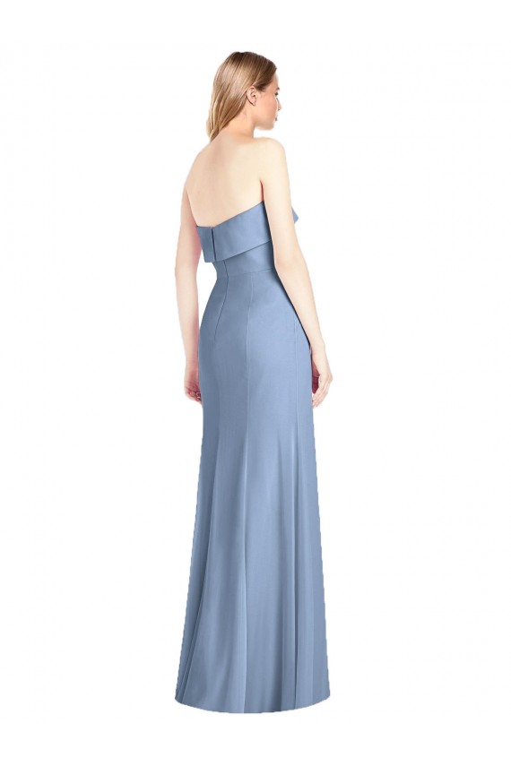 Trumpet Strapless Soft Chiffon Long Dusty Blue Bridesmaid Dress Barrie