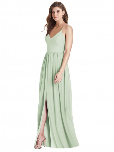A-Line V-Neck Soft Chiffon Long Sage Semi Formal Evening Dress / Bridesmaid Dress Barrie