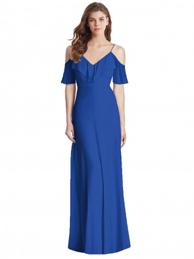 Trumpet V-Neck Soft Chiffon Long Royal Blue Semi Formal Evening Dress / Bridesmaid Dress Barrie