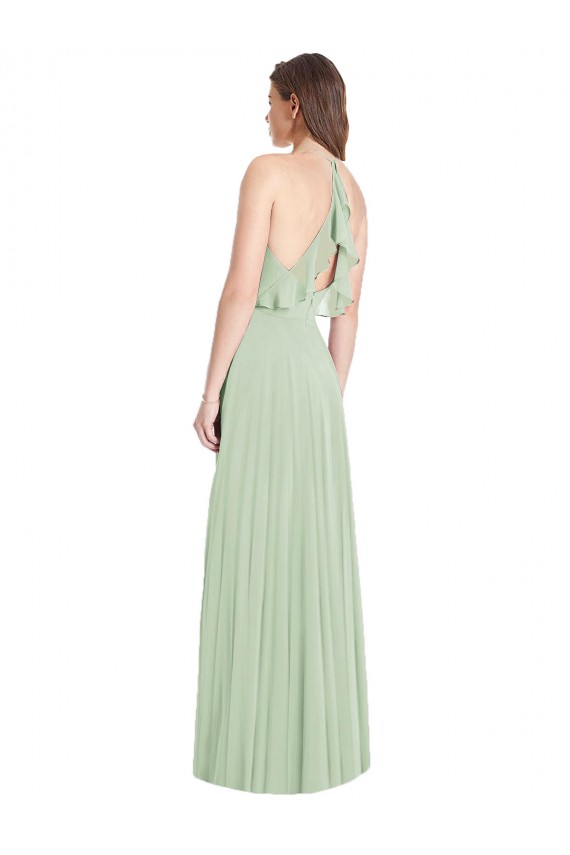 Trumpet V-Neck Soft Chiffon Long Sage Semi Formal Evening Dress / Bridesmaid Dress Barrie
