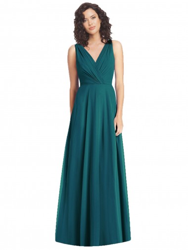 A-Line V-Neck Chiffon Long Hunter Wedding Party Dress Barrie