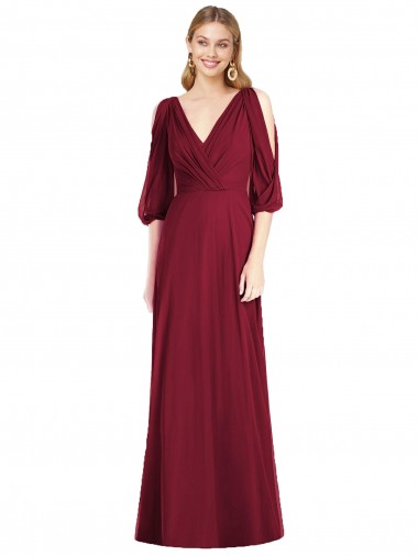 Trumpet V-Neck Soft Chiffon Long Burgundy Formal Dress / Bridesmaid Dress Barrie