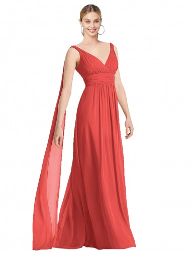 A-Line V-Neck Soft Chiffon Long Firecracker Bridesmaid Dress Barrie