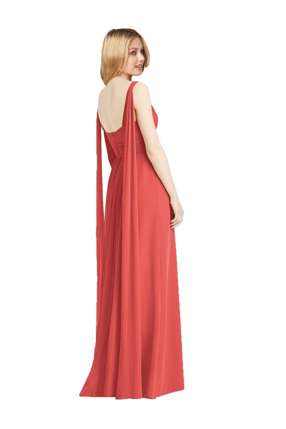 A-Line V-Neck Soft Chiffon Long Firecracker Bridesmaid Dress Barrie