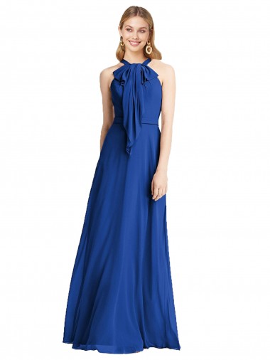 A-Line Halter Neck Soft Chiffon Long Royal Blue Bridesmaid Dress Barrie