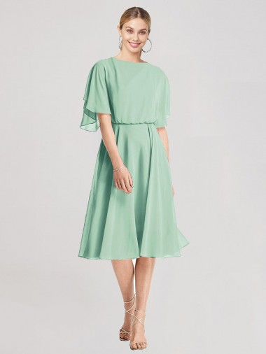 A-Line Soft Chiffon Knee Length Mint Green Bridesmaid Dress Barrie