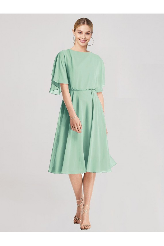 A-Line Soft Chiffon Knee Length Mint Green Bridesmaid Dress Barrie