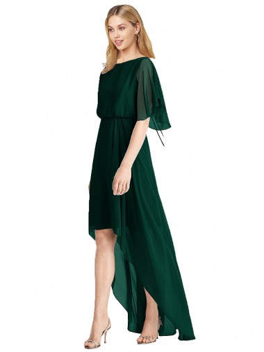 A-Line Round Neck Soft Chiffon Ever Green High Low Bridesmaid Dress Barrie