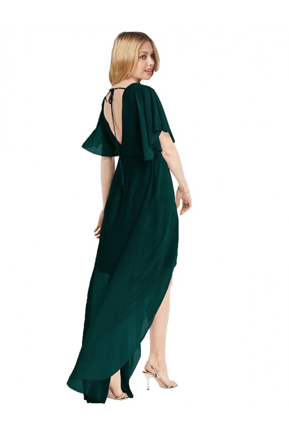 A-Line Round Neck Soft Chiffon Ever Green High Low Bridesmaid Dress Barrie