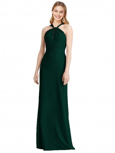 Trumpet Halter Neck Soft Chiffon Long Ever Green Bridesmaid Dress Barrie