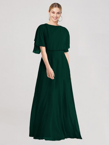 A-Line Round Neck Soft Chiffon Long Ever Green Bridesmaid Dress Barrie