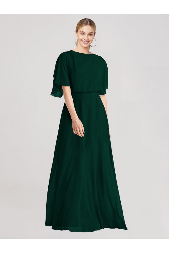 A-Line Round Neck Soft Chiffon Long Ever Green Bridesmaid Dress Barrie