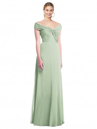Trumpet Off the Shoulder Soft Chiffon Long Sage Bridesmaid Dress Barrie