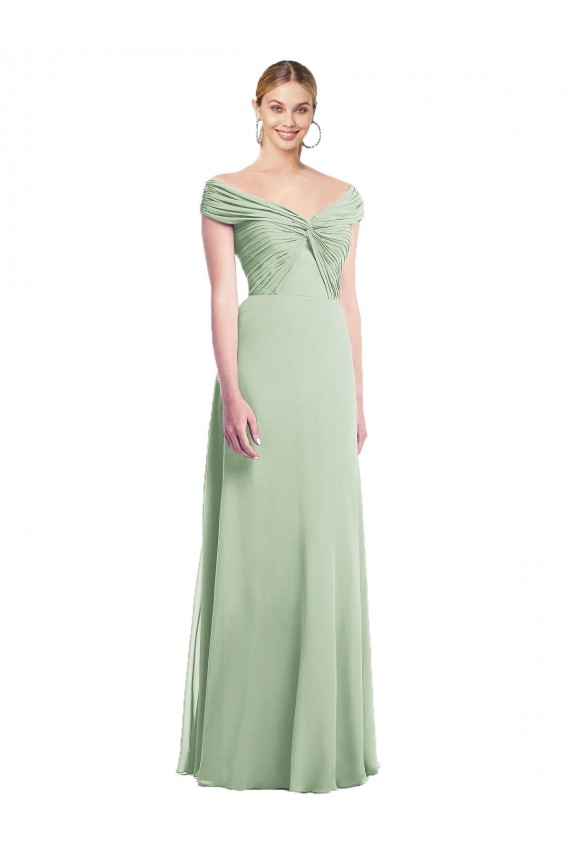 Trumpet Off the Shoulder Soft Chiffon Long Sage Bridesmaid Dress Barrie