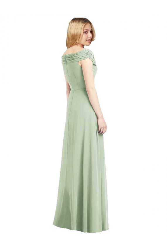 Trumpet Off the Shoulder Soft Chiffon Long Sage Bridesmaid Dress Barrie