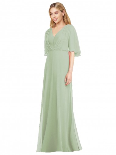 Trumpet V-Neck Soft Chiffon Long Smoke Green Bridesmaid Dress Barrie