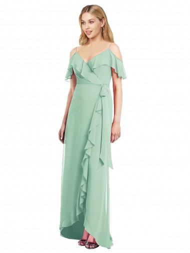Trumpet V-Neck Soft Chiffon Long Mint Green High Low Bridesmaid Dress Barrie
