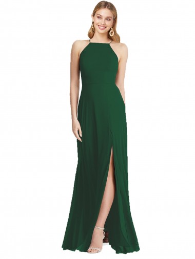 A-Line High Neck Soft Chiffon Long Dark Green Semi Formal Evening Dress / Bridesmaid Dress Barrie