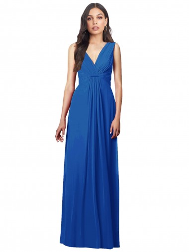 A-Line V-Neck Soft Chiffon Long Royal Blue Semi Formal Evening Dress / Bridesmaid Dress Barrie