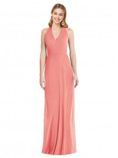 Trumpet V-Neck Soft Chiffon Long Desert Rose Formal Evening Gown / Bridesmaid Dress Barrie