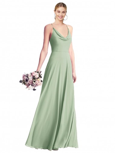 A-Line Cowl Neck Chiffon Long Sage Bridesmaid Dress / Evening Dress Barrie