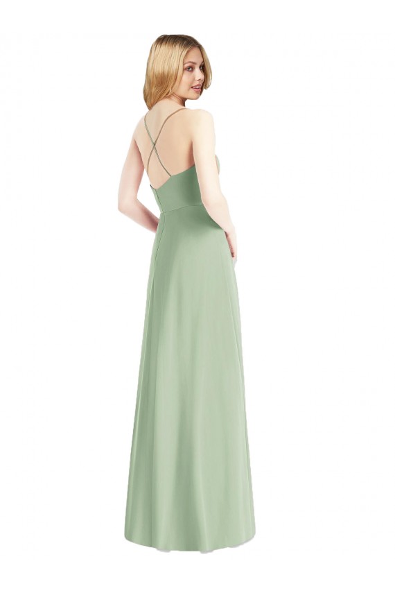 A-Line Cowl Neck Chiffon Long Sage Bridesmaid Dress / Evening Dress Barrie
